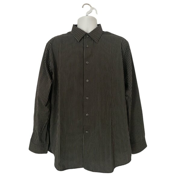 Van Heusen Other - Van Heusen Mens Top Dress Shirt Long Sleeve Black Striped Large 16-16.5